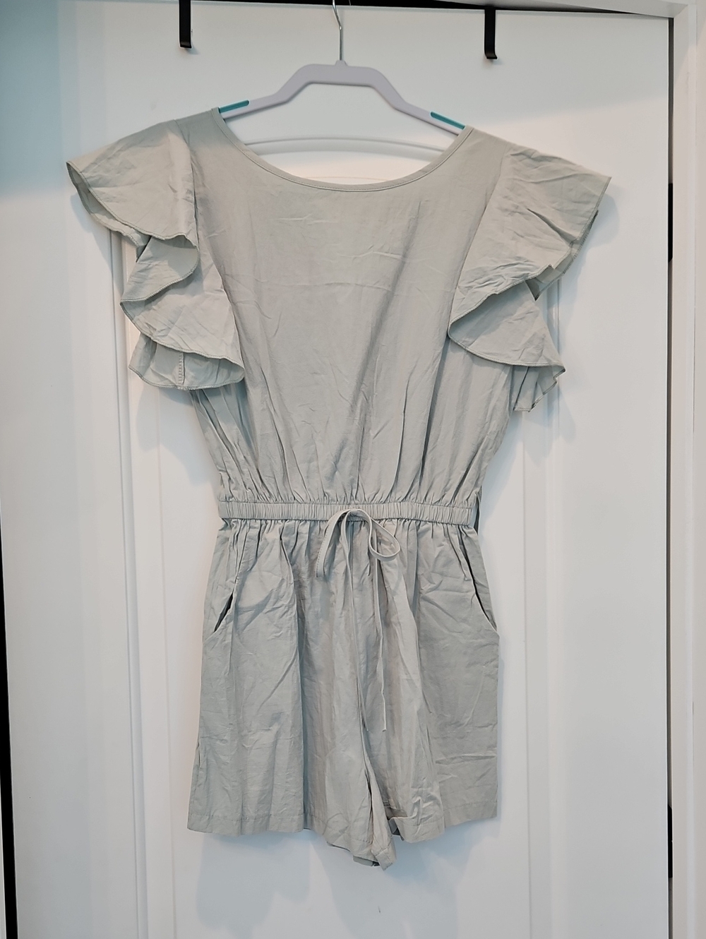 Womens Pale Blue/Mint Ruffle Sleeve Romper